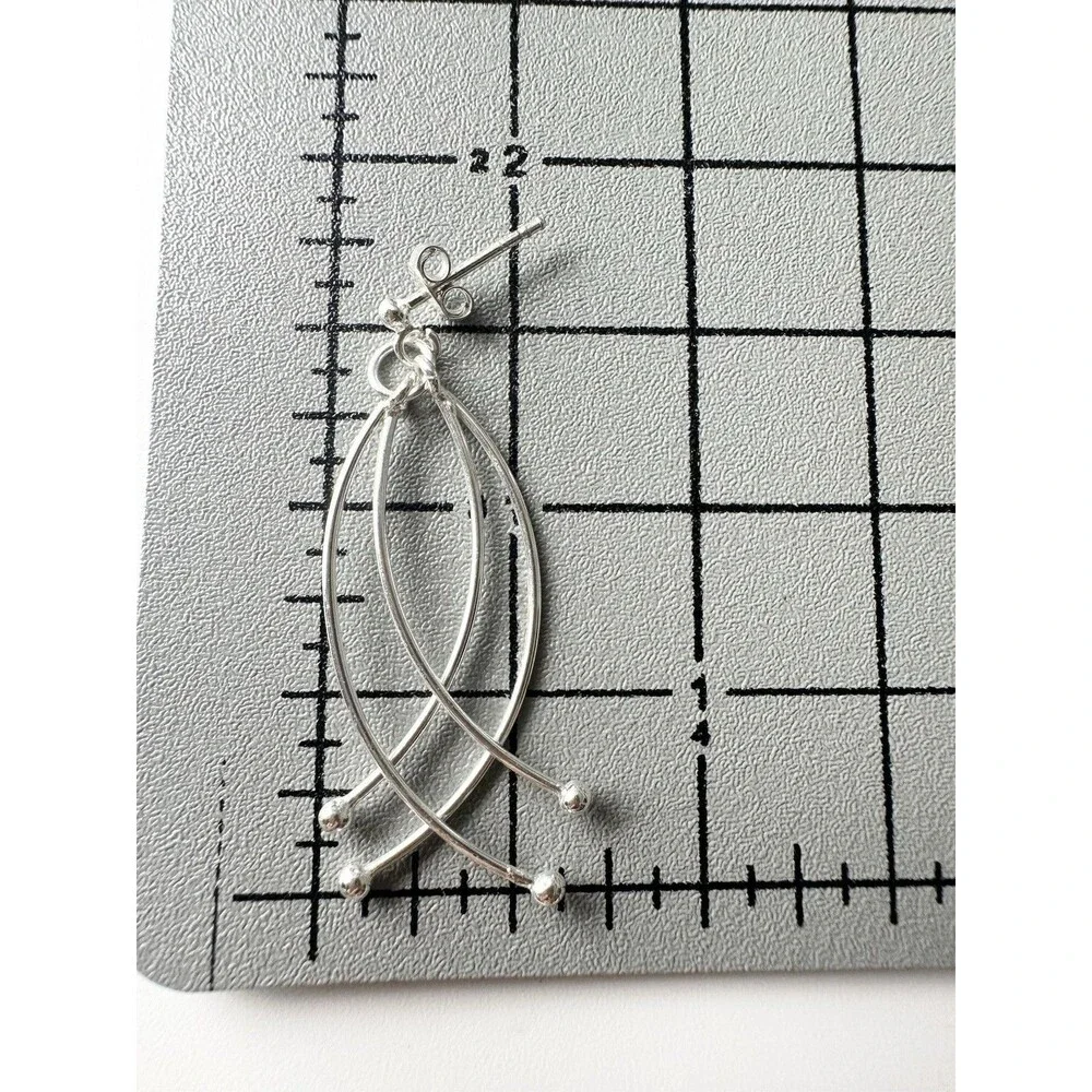 Sterling Silver Crossed Dangling Wire Teardrop Hook Earrings